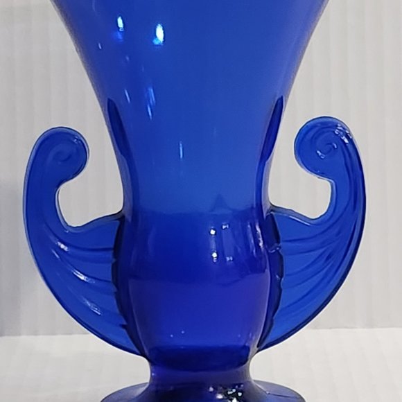 Cobalt Blue Two Handled LE Smith Vintage Art Deco Vase - Picture 4 of 10